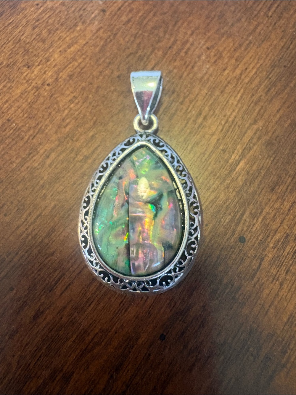 Teardrop Abalone Shell Pendant Necklace - Multicolor